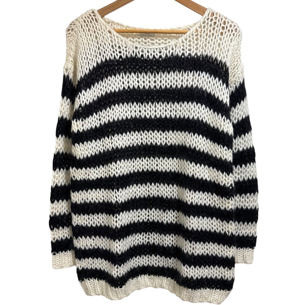 美品 Saint Laurent Paris サンローランパリ エディ期 ボーダー柄 長袖 モヘヤニット セーター オーバーサイズ XS ブラック ホワイト拍卖