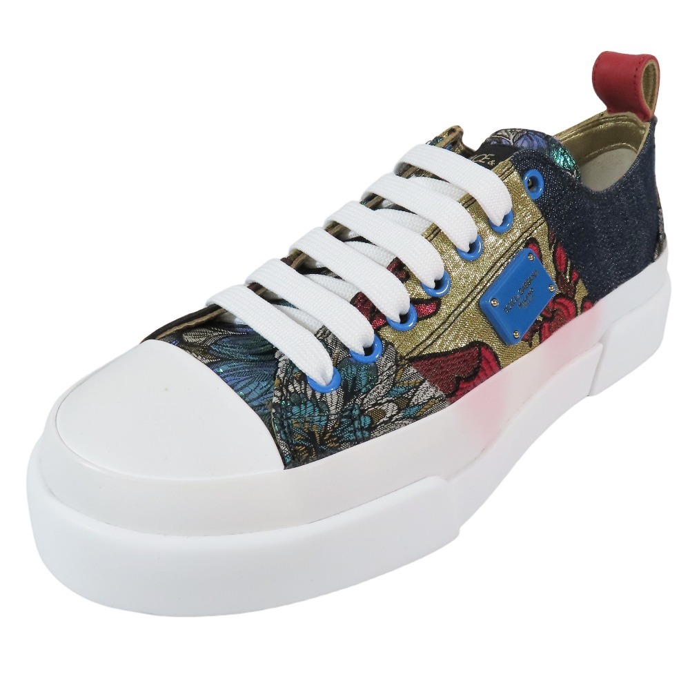 未使用 21SS DOLCE&GABBANA ドルチェ&ガッバーナ パッチワーク ジャガード デニム ローカット スニーカー シューズ 38.5拍卖