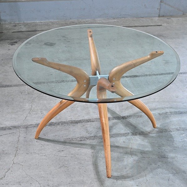 ★ACTUS PORADA 47万「RETRO1」ダイニングテーブル ウォールナット無垢材 デマルコナート & ザッパ ガラス ラウンド ポラダ アクタス拍卖