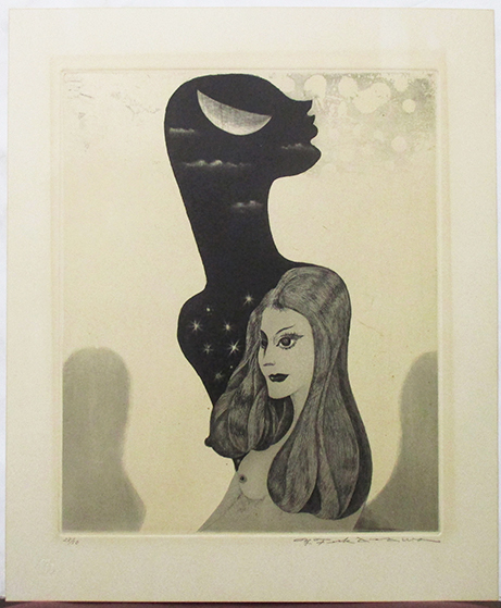 深沢幸雄「ボードレールの悪の華」より『月の悲しみ』銅版画 ed.28/50. 鉛筆サイン シートのみ 昭和46年発行拍卖