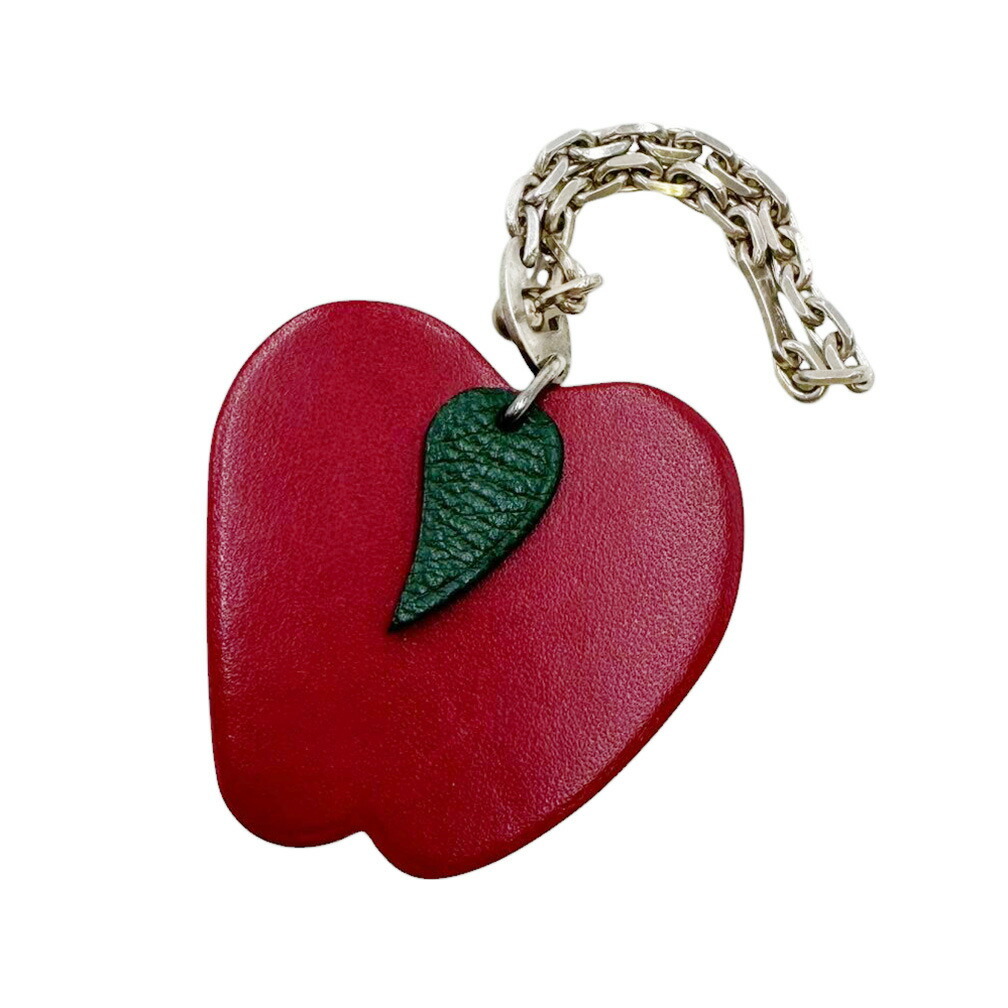 中古 エルメス バッグチャーム HERMES りんご リンゴ 林檎 アップル フルーツ キーホルダー レザー 革 レッド 赤 レディース拍卖