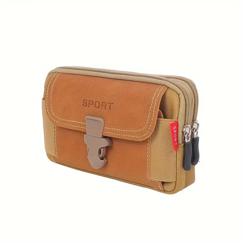 新品未使用 横型 PUレザー ウエストバッグ カーキ 2層 スマホホルダー ベルトポーチ ウエストポーチ キャンプ アウトドア ハイキング拍卖