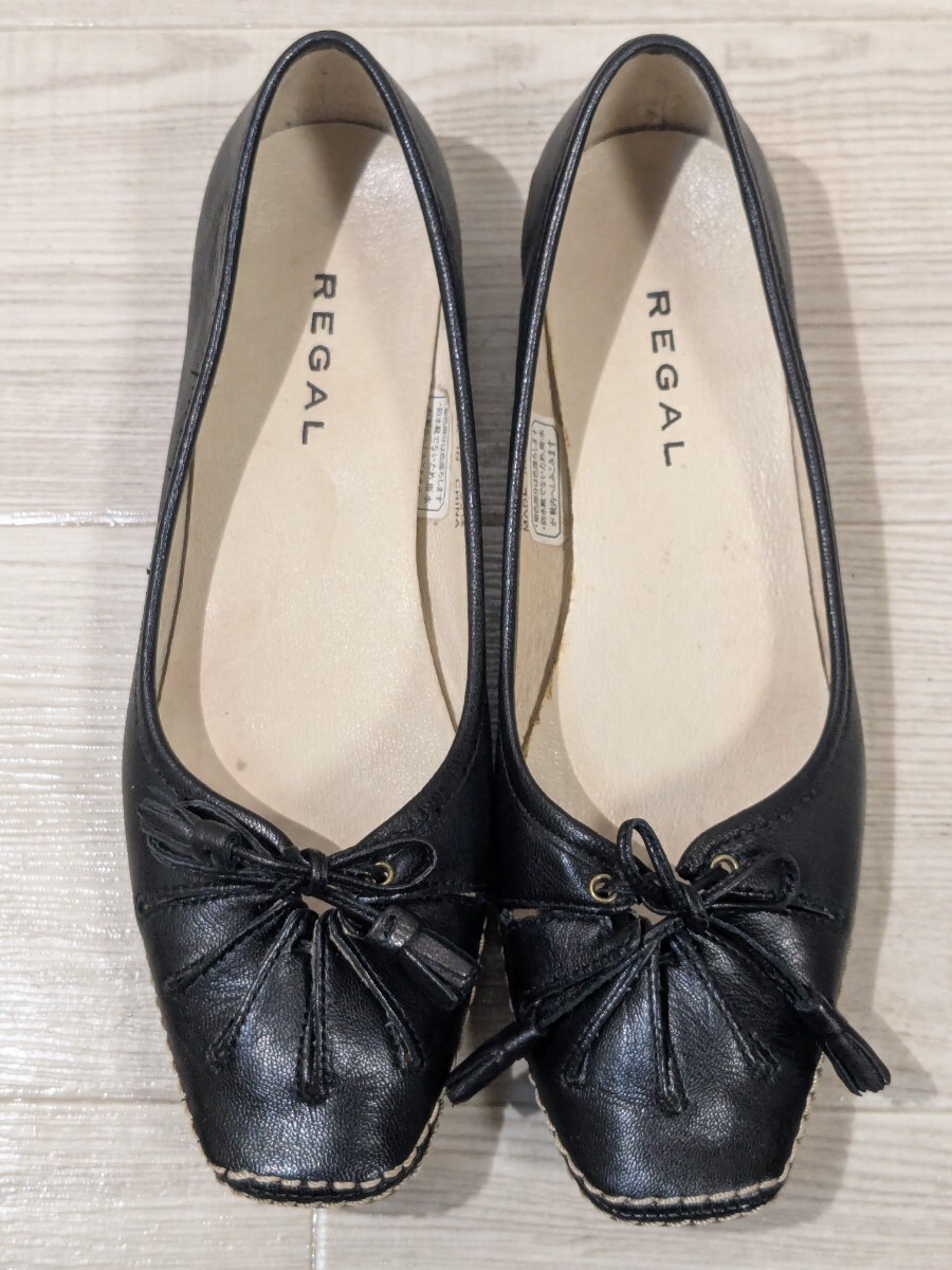 【a900】REGAL リーガル パンプス フラットシューズ レディース レザー ブラック 22.5cm拍卖