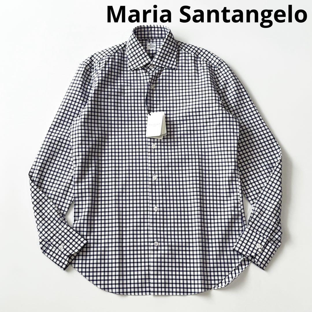 【未使用】Maria Santangelo マリアサンタンジェロ ANDREA コットン チェック ワイドカラー シャツ 38 ホワイト パープル アンドレア 正規拍卖