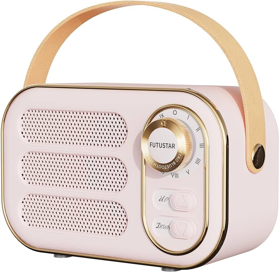 可愛い レトロ Bluetoothスピーカー 小型 ピンク つまみ型ボリューム無段階調節 ポータブルスピーカー ブルートゥーススピーカー 拍卖