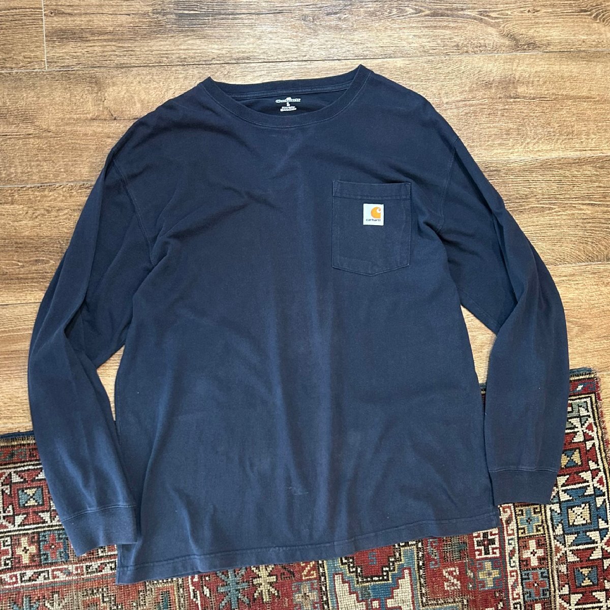 ビンテージ カーハート carhartt 胸ポケット 濃紺 ロンT ポケT 長袖Tシャツ ロングスリーブTシャツ L EE1169-4-50-EF06 検 90's USA製拍卖