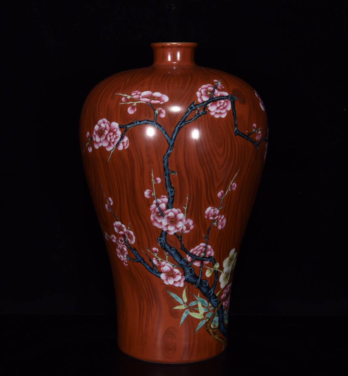 ■LH158■大清雍正年制款 木紋釉琺瑯彩花卉紋梅瓶 時代物 古玩 唐物 古陶磁器■拍卖