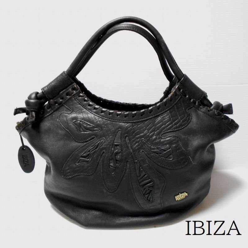 957893 IBIZA イビザ 黒 レザー ハンドバック 拍卖