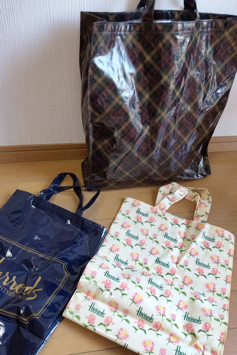■Harrods/ハロッズ 英国製 ショッピングバッグ 3点 コットン PVC コーティング拍卖