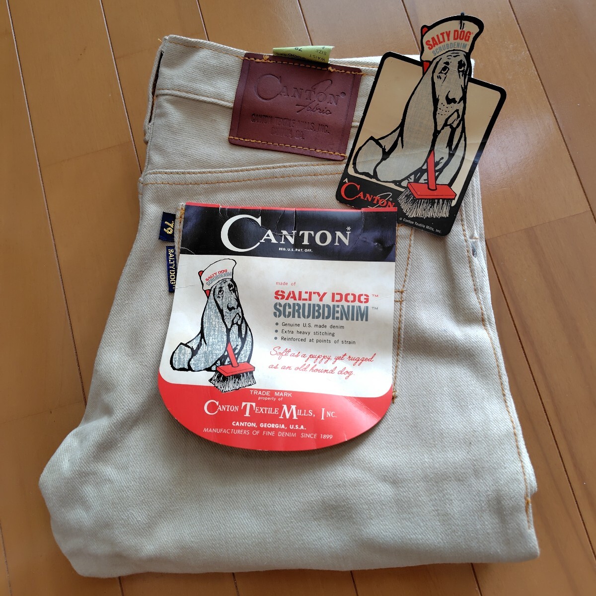 ヴィンテージ 1967年 CANTON キャントン ジーンズ フラッシャー付き 緑ミミ 79cm デッドストック 汚れあり拍卖