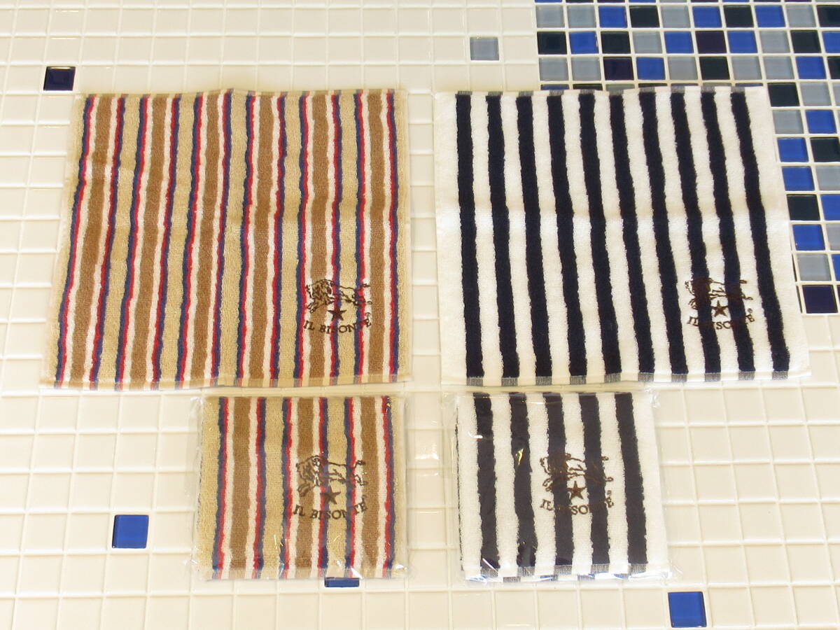 国内正規品・新品・未開封【イルビゾンテ】ミニタオル2枚セット(ネイビーストライプ&ベージュストライプ)/ILBISONTEタオルハンカチギフト拍卖