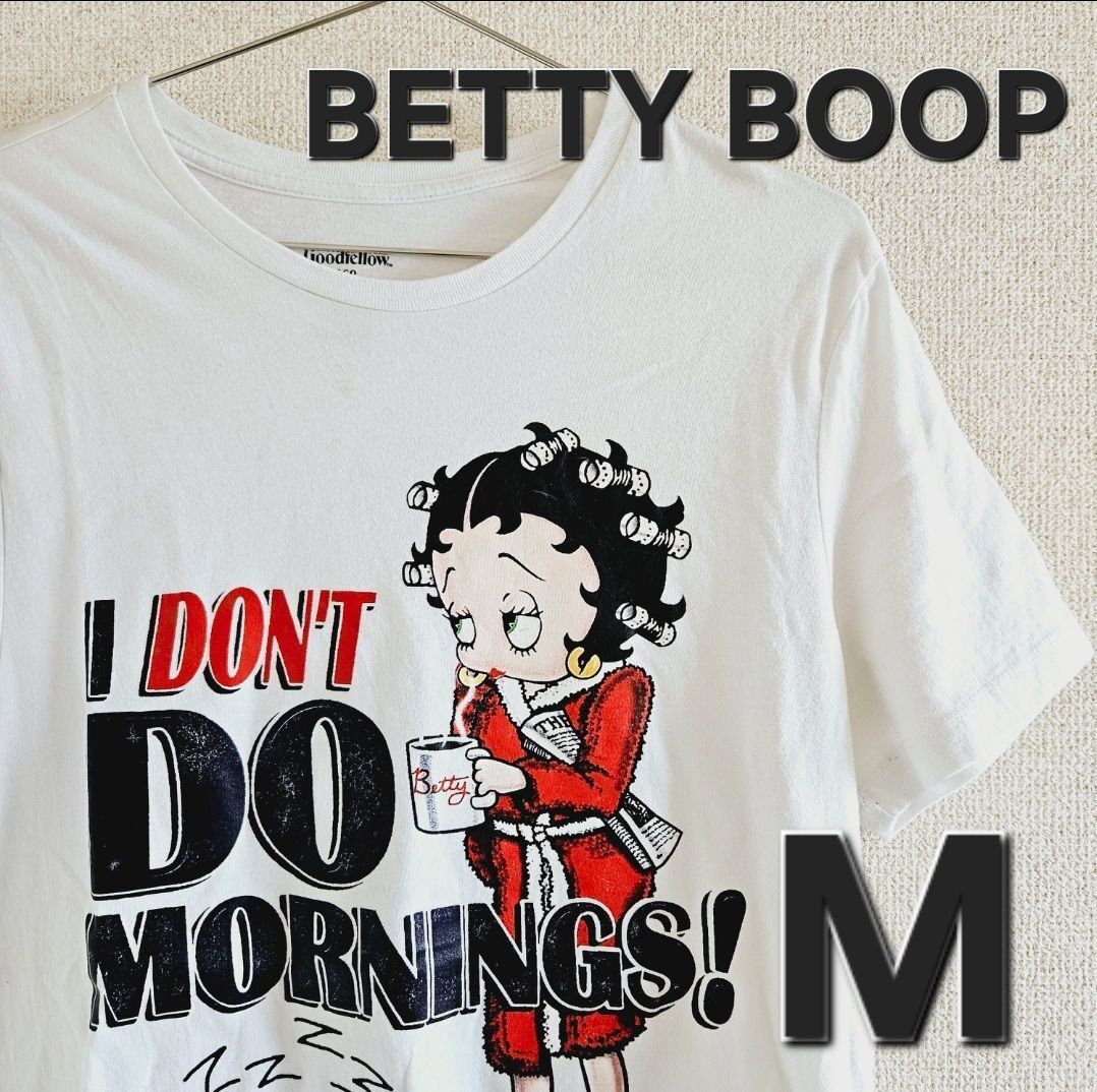 【古着ヴィンテージ】BETTY BOOP 白Tシャツ Mサイズ パジャマ朝コーヒー ベティちゃん 一点もの拍卖