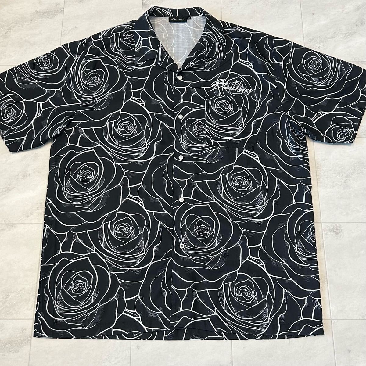 Blackhorse 総柄 柄シャツ 開襟 オープンカラー 薔薇 アート 半袖シャツ ポリエステル100% size4XL拍卖