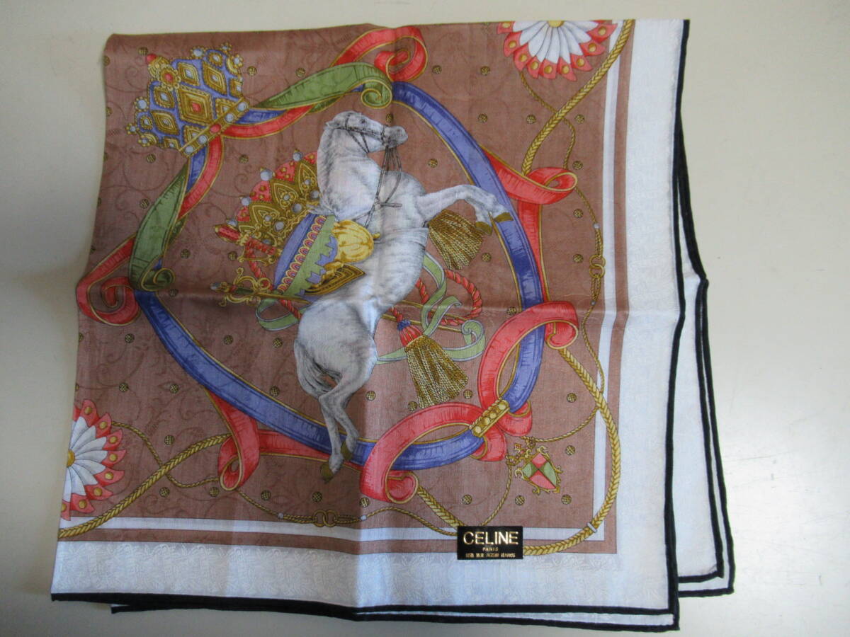 R7 07★CELINE セリーヌ ハンカチ 約52×52㎝ 綿100%拍卖