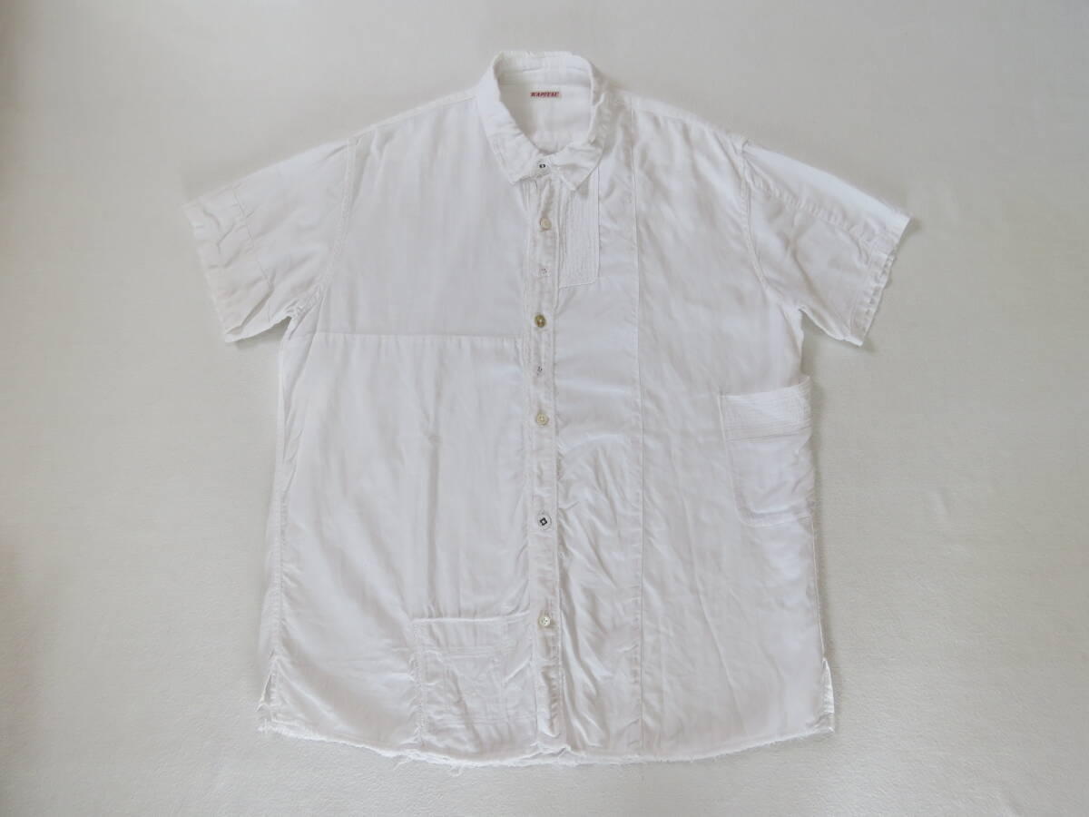KAPITAL キャピタル パッチワーク シャツ コットン リネン ホワイト 半袖 刺し子 ボロ boro 4 XL拍卖