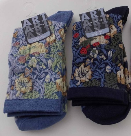 送料230円 新品 未使用 タグ付 ウイリアムモリス レディース アートソックス ショートクルー丈 23〜25cm 2足 William Morris いちご泥棒拍卖