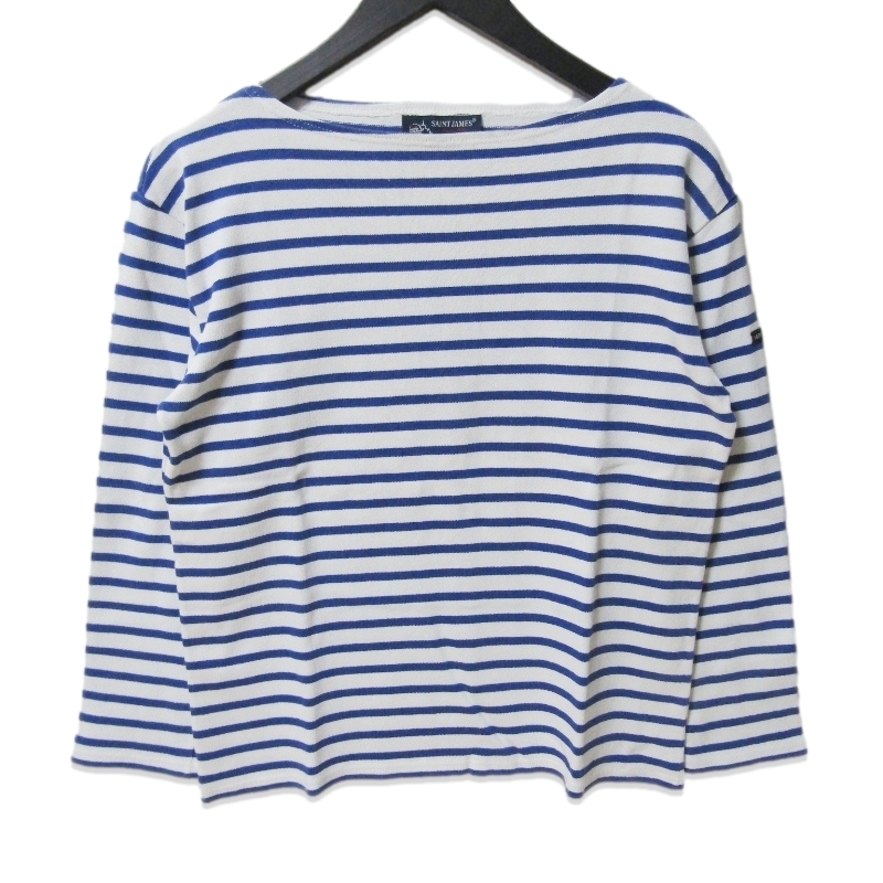 美品 SAINT JAMES セントジェームス バスクシャツ フランス製 ボーダー 長袖Tシャツ ボートネック ブルー ホワイト 3.5 27110418拍卖