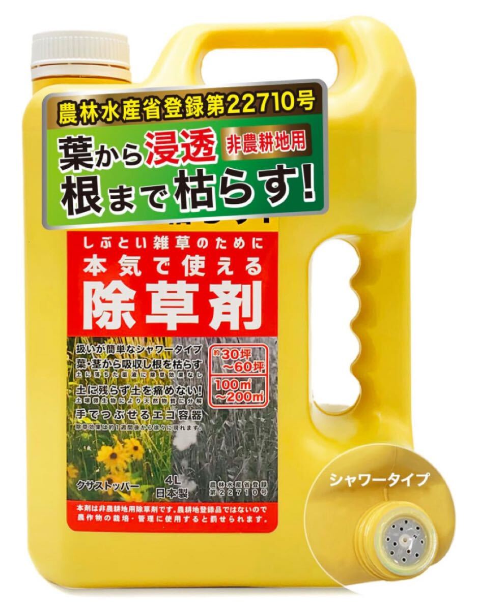 根まで枯らす 除草剤 非農耕地用 本体ボトル シャワータイプ 4L 液体 強力 業務用 雑草対策 散布 大容量 スギナ しぶとい雑草のために本気拍卖