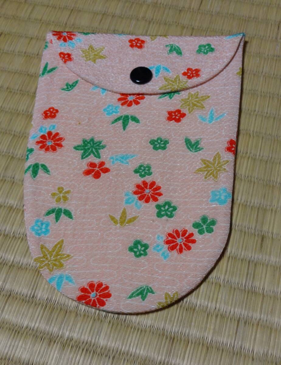 和装小物、ピンク色花柄足袋入れ、縮緬、小物入れ・靴下入れにも拍卖