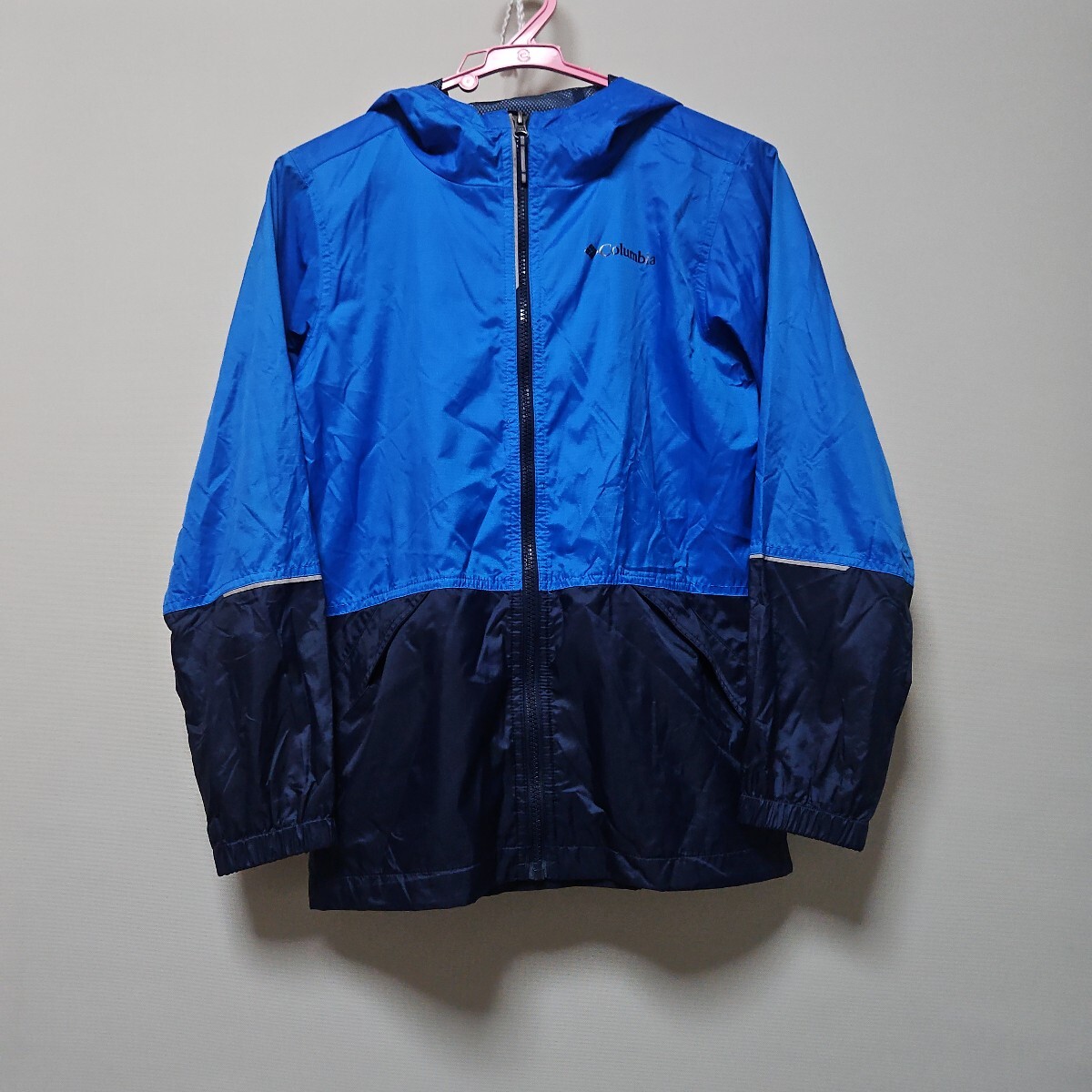 Columbia コロンビア ナイロンパーカー キッズM  ブルー紺 メッシュ裏地拍卖