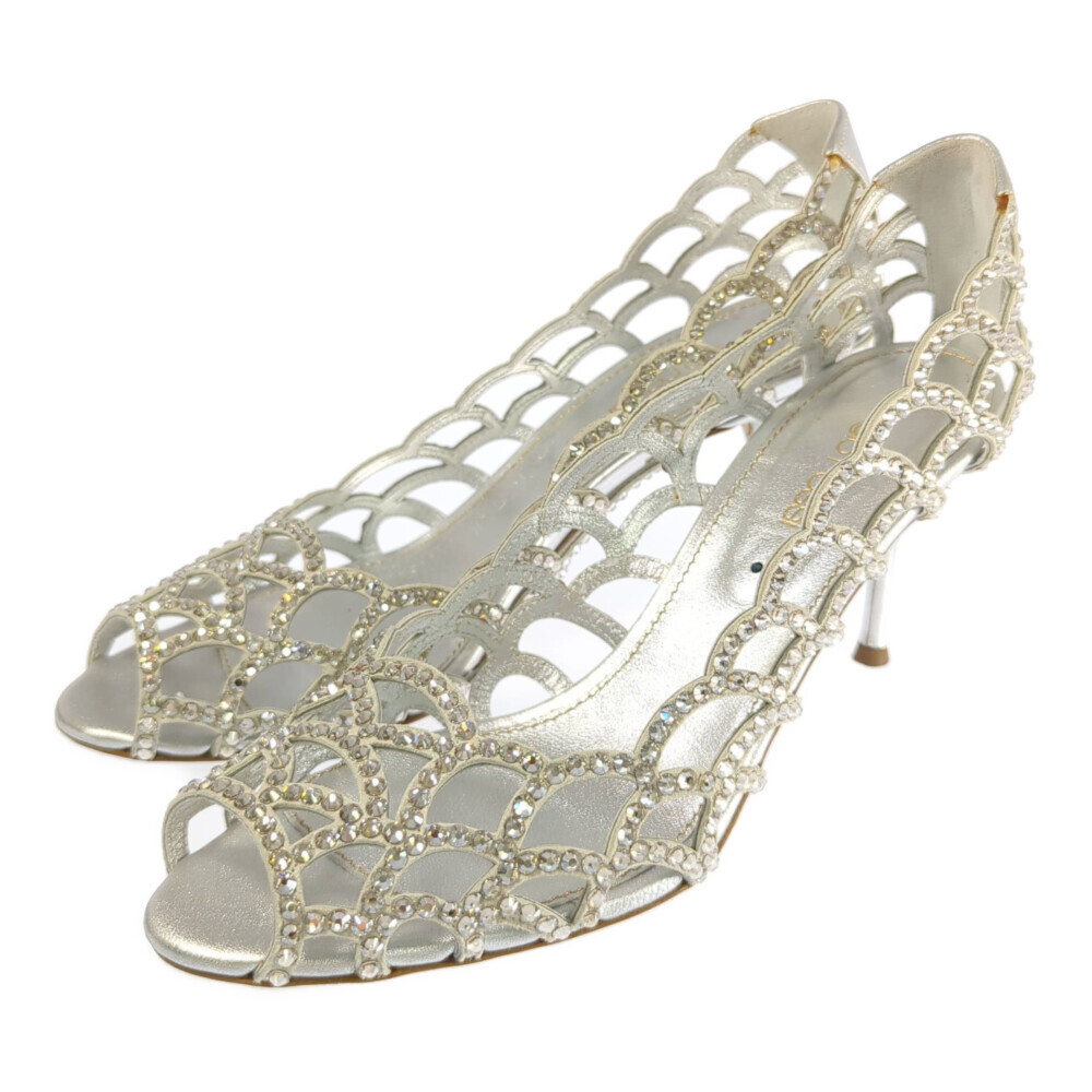 sergio rossi セルジオロッシ マーメイド・スカラップ ラインストーン レザー パンプス 靴/36/シルバー/パーティー■583985拍卖