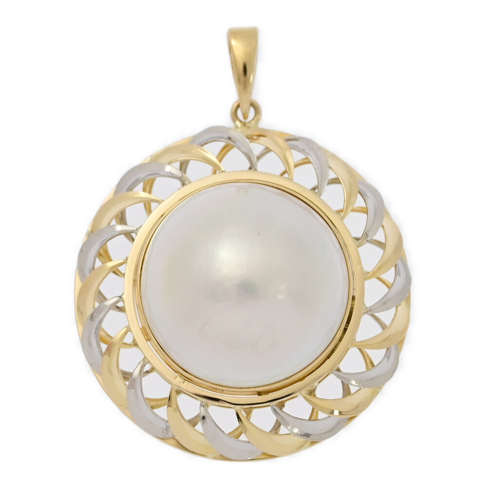 17.0mm マベ真珠/マベパール/ペンダントトップ/K18/750×Pt850コンビ-5:5-7.9g/イエローゴールド×プラチナ/プレゼント/記念日■583640拍卖
