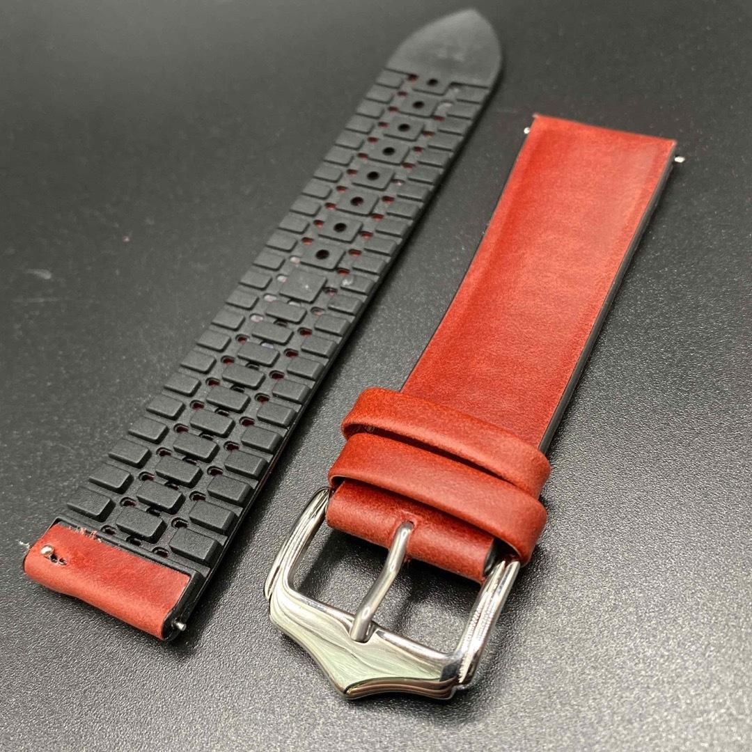 22mm”新品”ハイブリッド レザー ラバー ベルト 防水 透湿 交換 レッド 赤 アップルウォッチ スマートウォッチ 取替 代替 互換 ヒルシュ拍卖