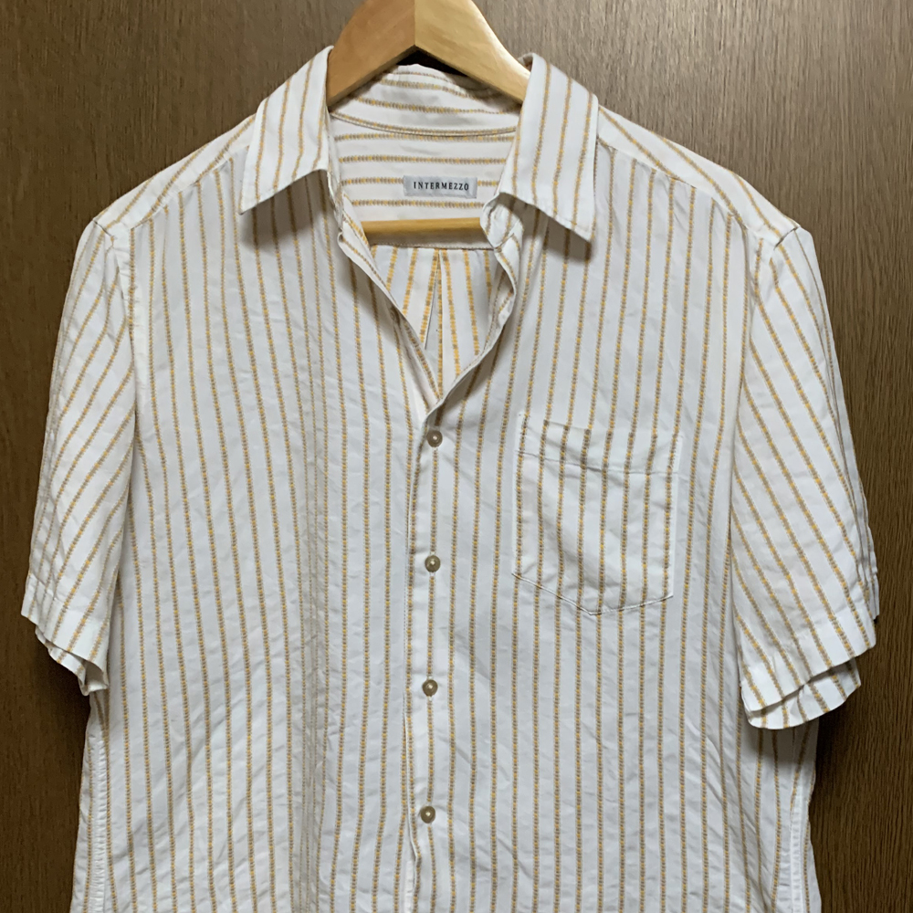 L【INTERMEZZO|半袖シャツ】インターメッツォ オフホワイト系 ストライプ拍卖