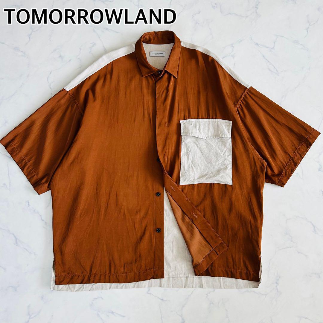 【美品】TOMORROWLAND トゥモローランド リネンコットン 麻 切り替えし半袖シャツ バイカラー M オーバーサイズ ビックシルエット拍卖