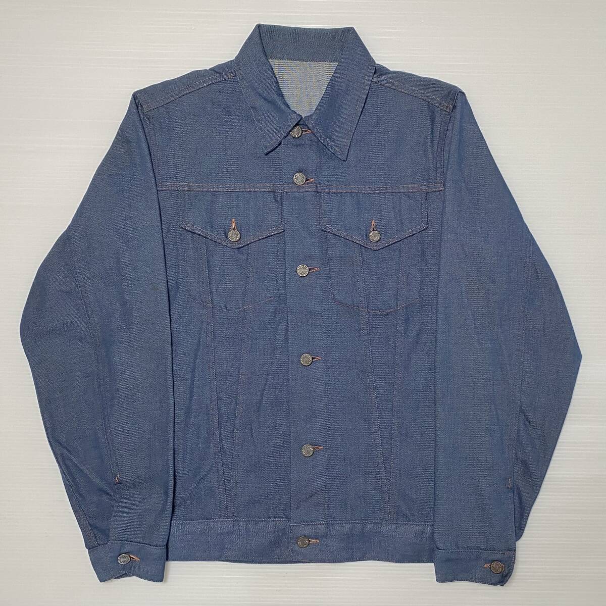 70s 80s unknown ブランド 不明 ライトオンス バットダイ デニム ジャケット 肩幅約46.0cm身幅約56.5cm着丈約68.5cm袖丈約~66.0cm前後 拍卖