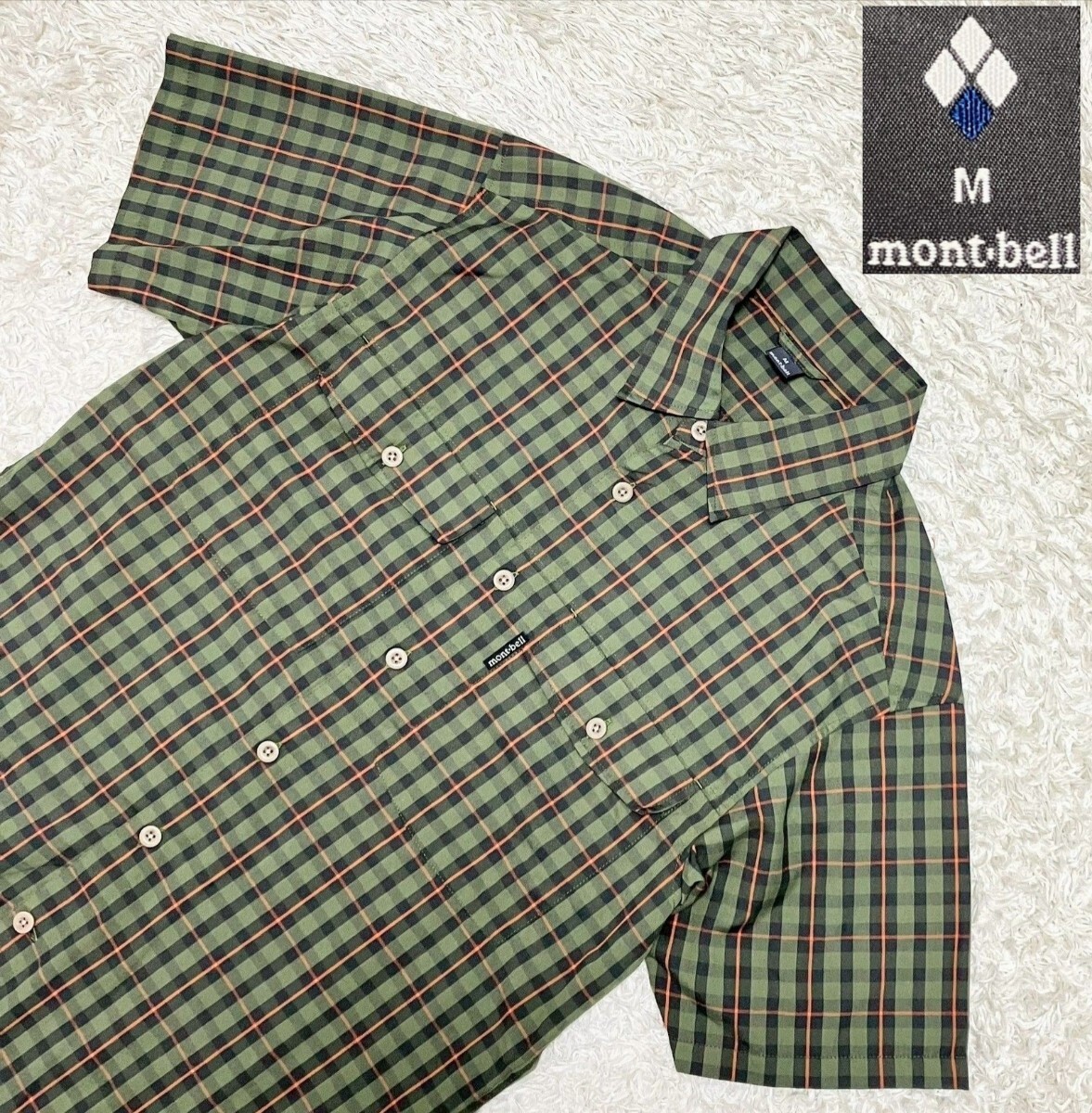 【美品★】Мサイズ mont-bell 半袖チェックシャツ/緑系◆1114278☆モンベル (6171)拍卖