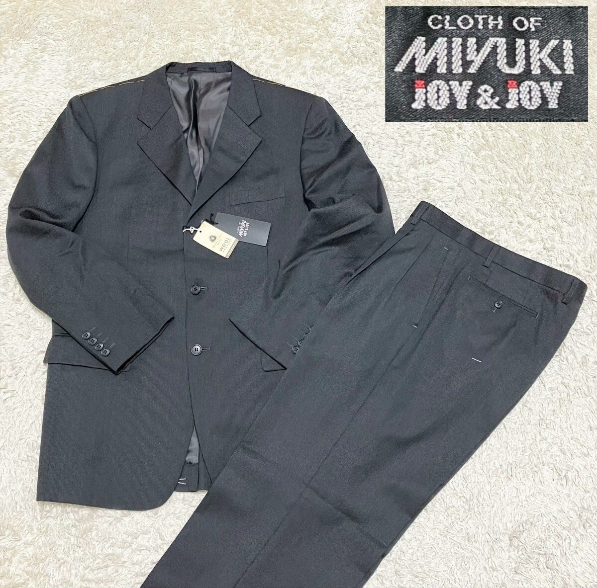 【未使用★大きいサイズA7】MIYUKI JOY&JOY カシミヤ混 背抜き 3Bスーツセットアップ/上下セット◆ダークグレー (6)拍卖