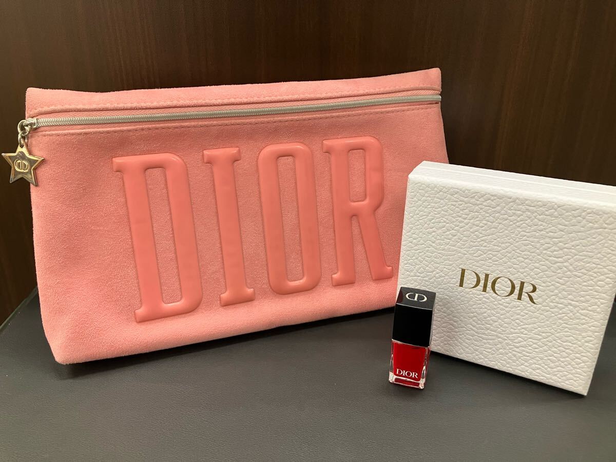 j5e364,7e218 DIOR ノベルティ ポーチ 小物入れ ピンク ヴェルニ999 ミニネイル 未使用 レッド系拍卖