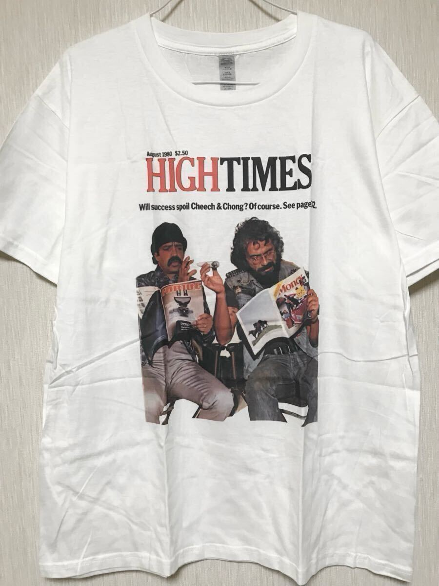 High Times マガジン Tシャツ Cheech & Chong ホワイト 洋画 洋楽 ドラマ Netflix ネットフリックス チーチ・マリン トミー・チョン L拍卖
