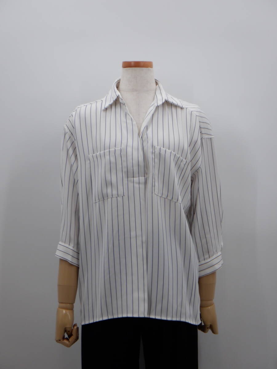 【新品】【INGNI イング】両ポケ付 トロミスキッパー7分袖シャツ/オフクロ ストライプ【同梱可能】【トップス】【シャツ】拍卖