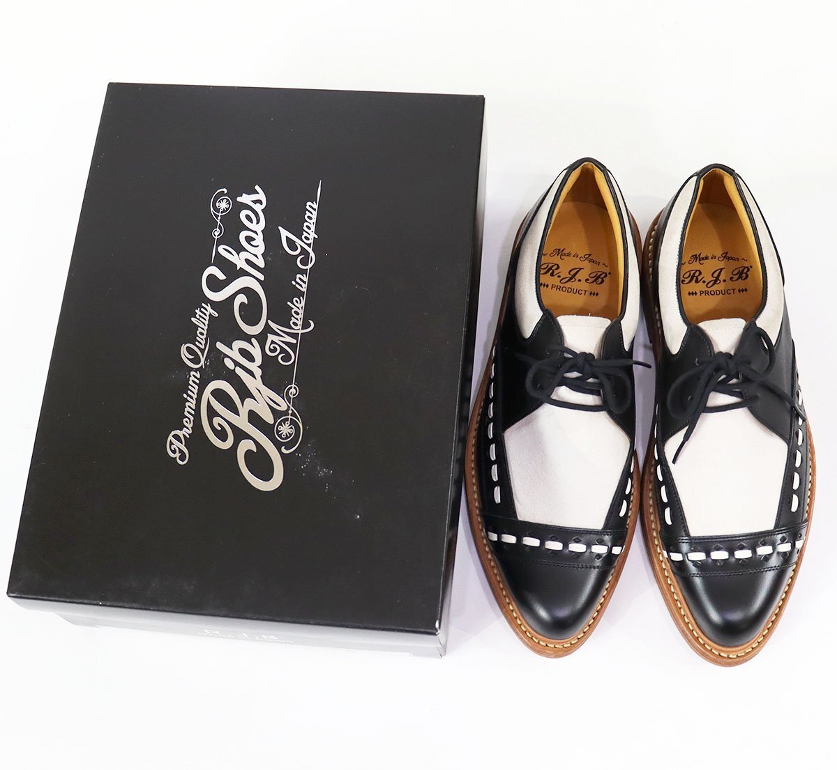 RJB (アールジェイビー) FLAT LOW SHOES / フラットローシューズ コードバン × アルカンターラ L103 未使用品 ブラック×ホワイト size 8拍卖