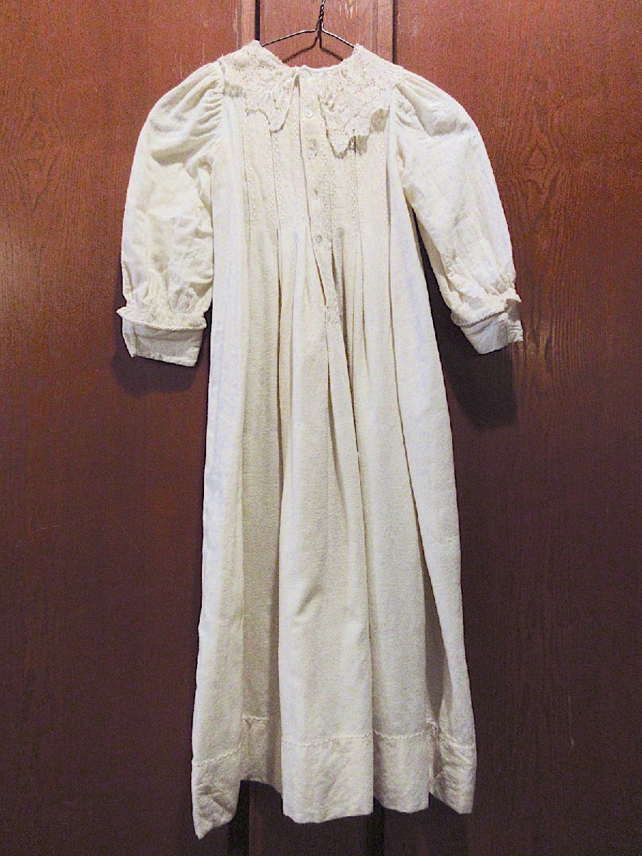 ビンテージ~1910's●キッズレース刺繍付き長袖ワンピース生成り●250708m4-k-drsアンティークヴィクトリアンドレス子ども服拍卖