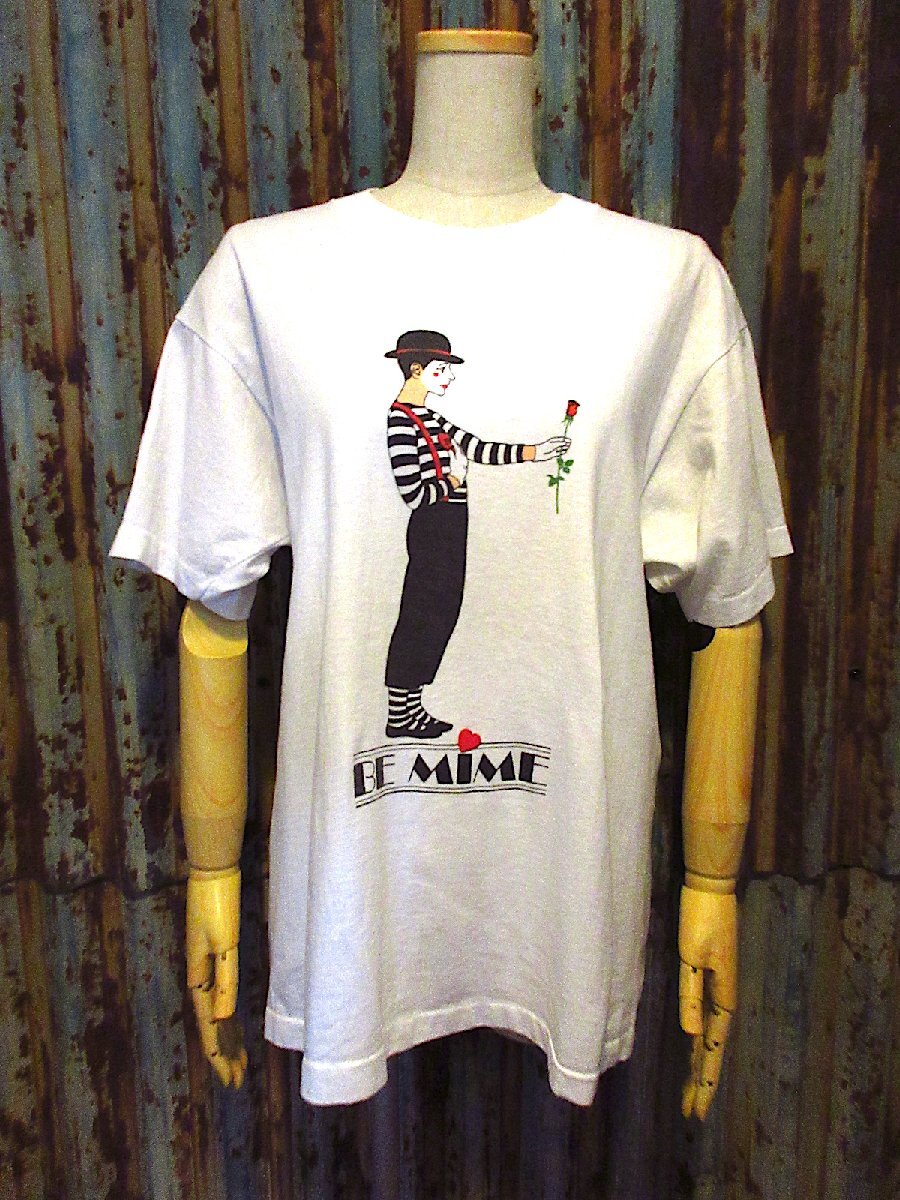 ビンテージ90’s●BE MIMEプリントTシャツ白size XL●250712j4-m-tsh-otスクリーンスターズ古着アート拍卖