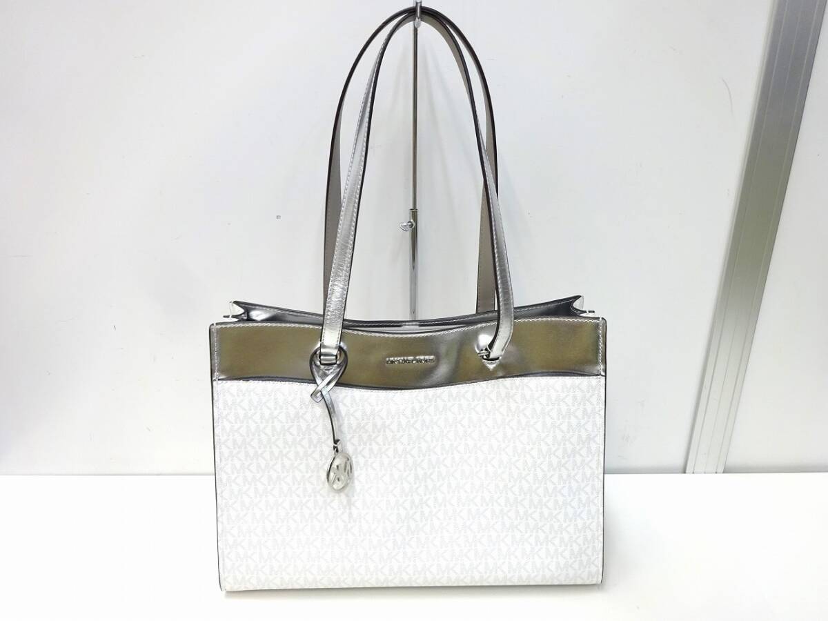 美品!!1円スタート!! ブランド祭 バッグ祭 MICHAEL KORS マイケルコース MKシグネチャー トートバッグ シルバーカラー 中古品 保管品拍卖