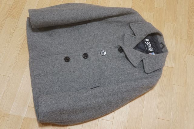 J497 即決 USA製 Schott ショット ウールメルトン シングル Pコート ピーコート 裏地キルティング中綿 44 グレー 拍卖