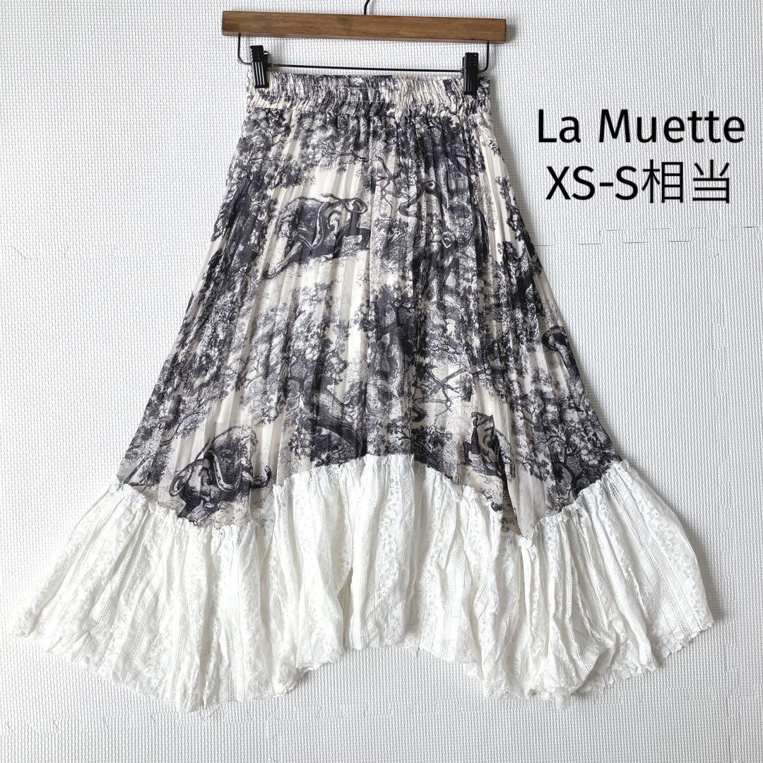 La Muette プリーツスカート【XS-S相当】レース アニマル柄 総ゴム拍卖