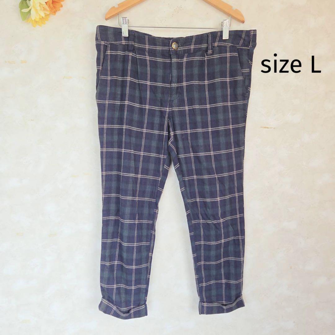 タータンチェックパンツ ロールアップ【L】モスグリーン ネイビー カジュアル拍卖