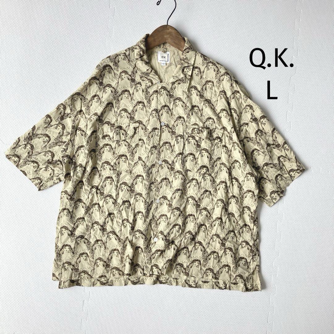 Q.K. 五分袖シャツ L サイズ レーヨン 総柄 メンズ 良品拍卖