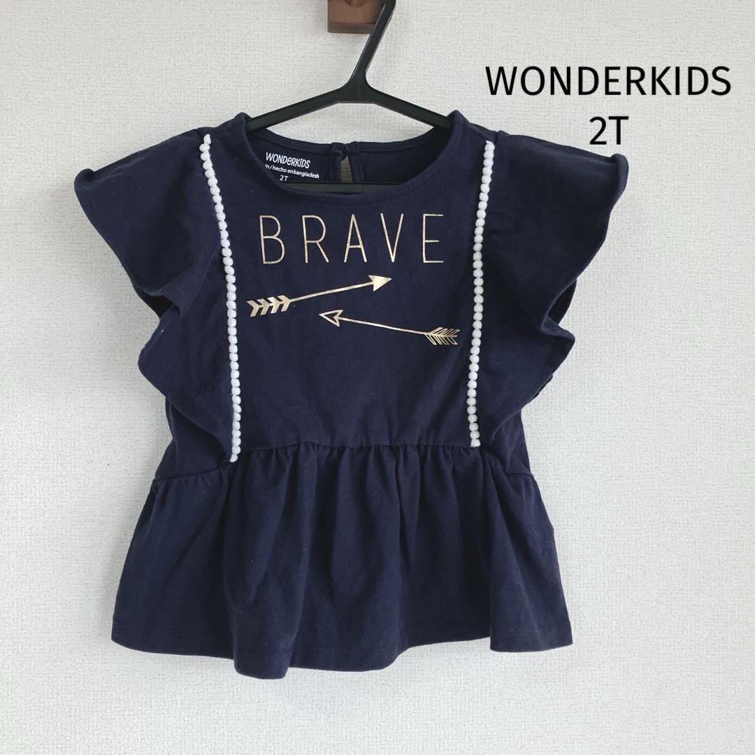 ワンダーキッズ WONDERKIDS カットソー 2T フリル 紺拍卖