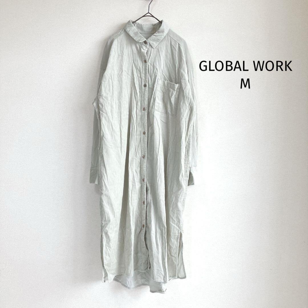 グローバルワーク コーデュロイシャツ【M】くすみグリーン 膝下丈 カジュアル拍卖