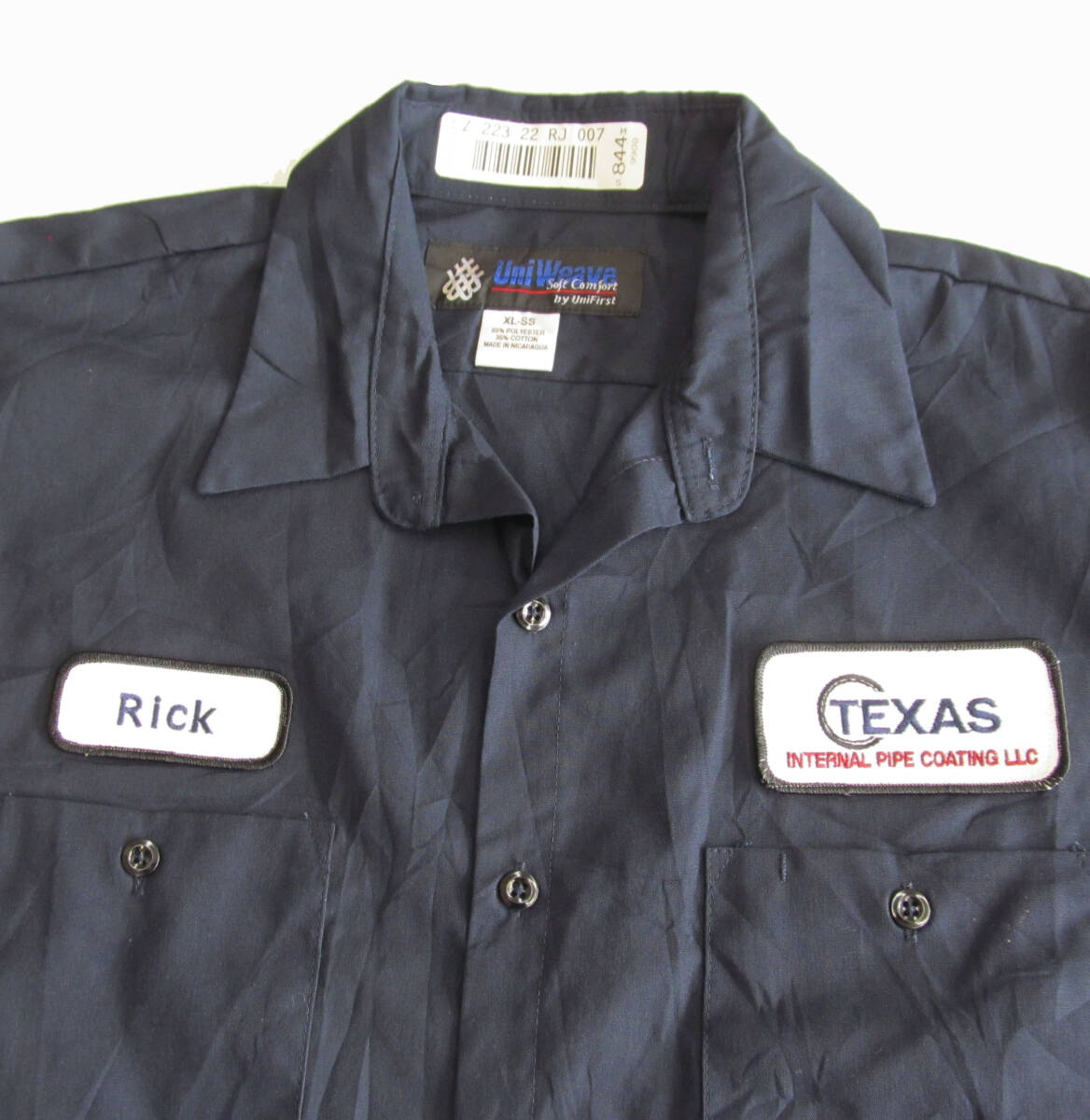 US古着 UNIFIRST ワッペン 半袖 紺 ワークシャツ XL F35拍卖