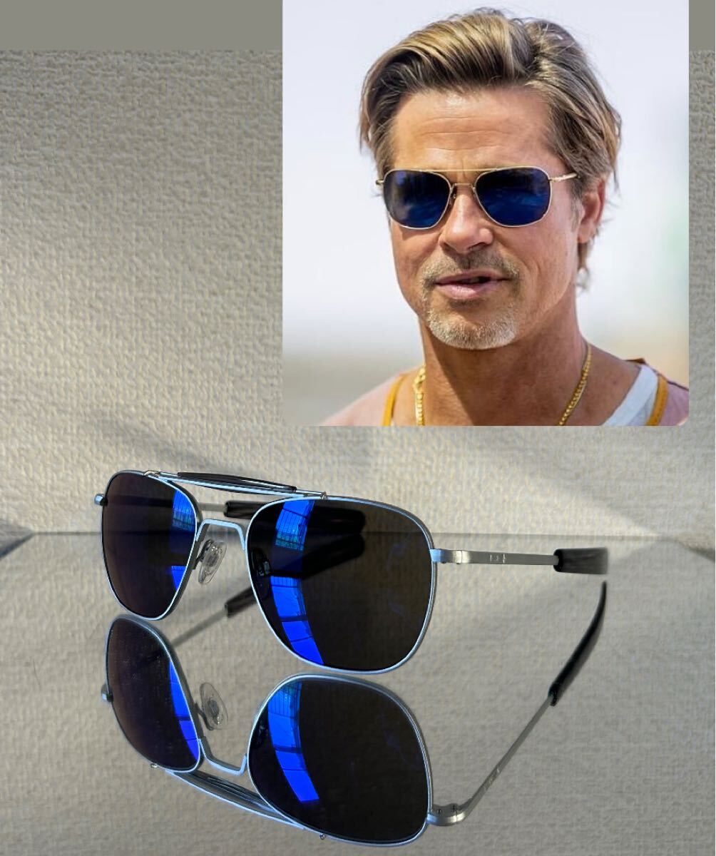 【55mm プラスチックレンズ(裏面マルチ)・マットシルバー】ブラッド・ピット ランドルフ サングラス拍卖