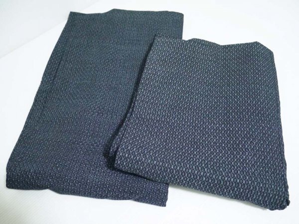 【KIRUKIRU】美品 男物 アンサンブル 絣着物 綿 藍染め 紺 亀甲文様 レトロ 古布 古裂 時代裂 襤褸 らんる リメイク 材料 生地 人形細工拍卖