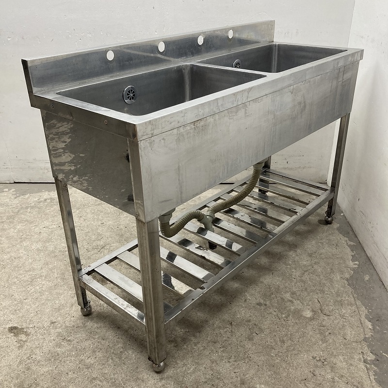 ★EG1408 | 2槽シンク W1200×D450×H800(BG890)mm 厨房用 業務用 中古 ステンレス 流し台拍卖