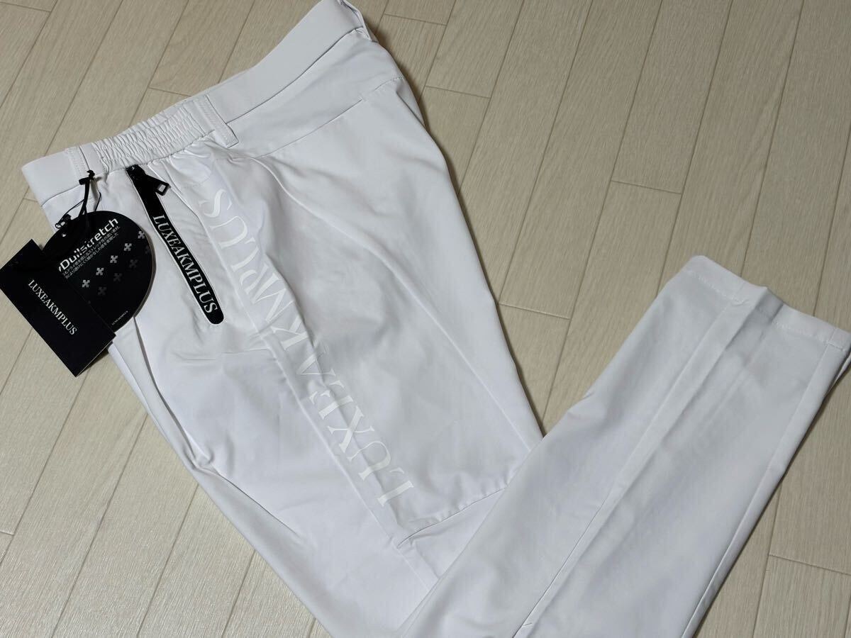 新品◆リュクスエイケイエムプラス LUXEAKMPLUS サイドロゴ 吸水速乾 ウエストゴム仕様 ストレッチパンツ/春夏/白/サイズL(w84)/送料185円拍卖